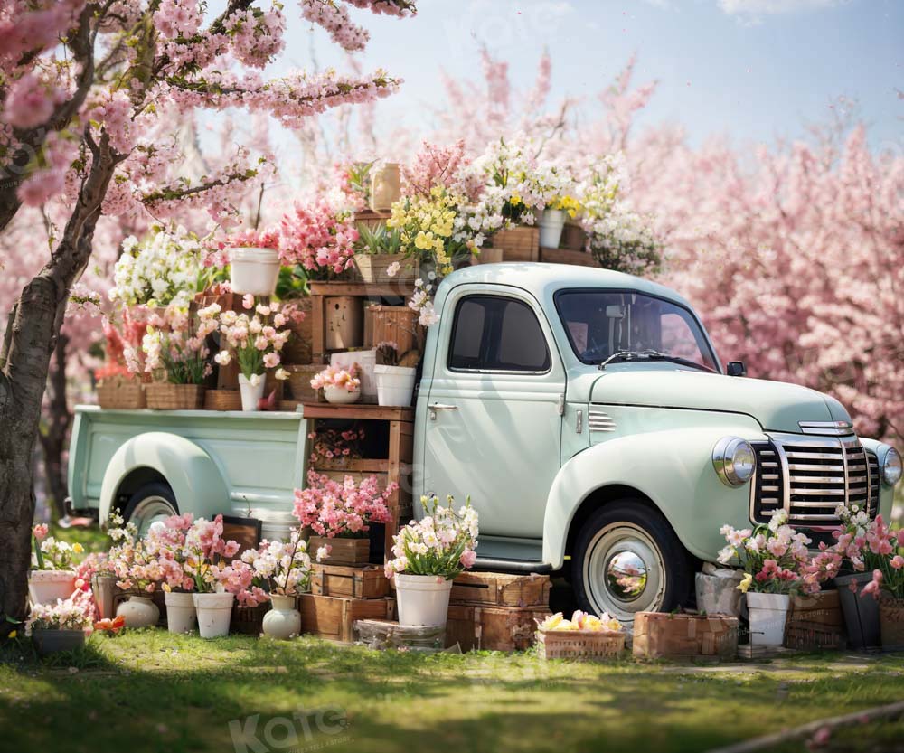 Kate Spring Pink Flowers Truck Backdrop Designed by Emetselch - Kate Backdrop AU