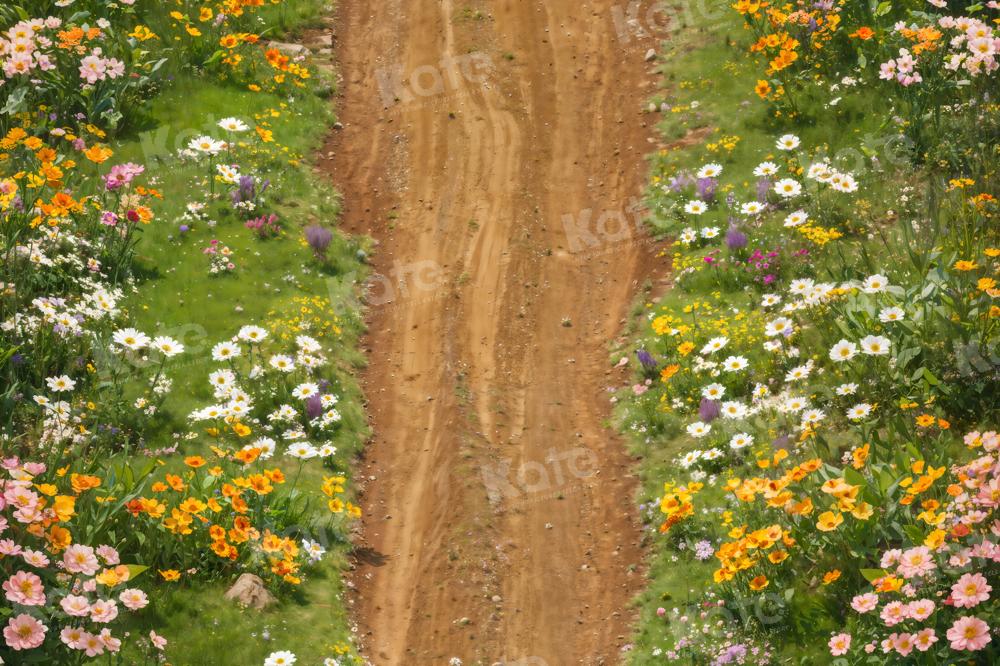 Kate Dirt Road with Spring Flowers Backdrop Designed by Kate Image