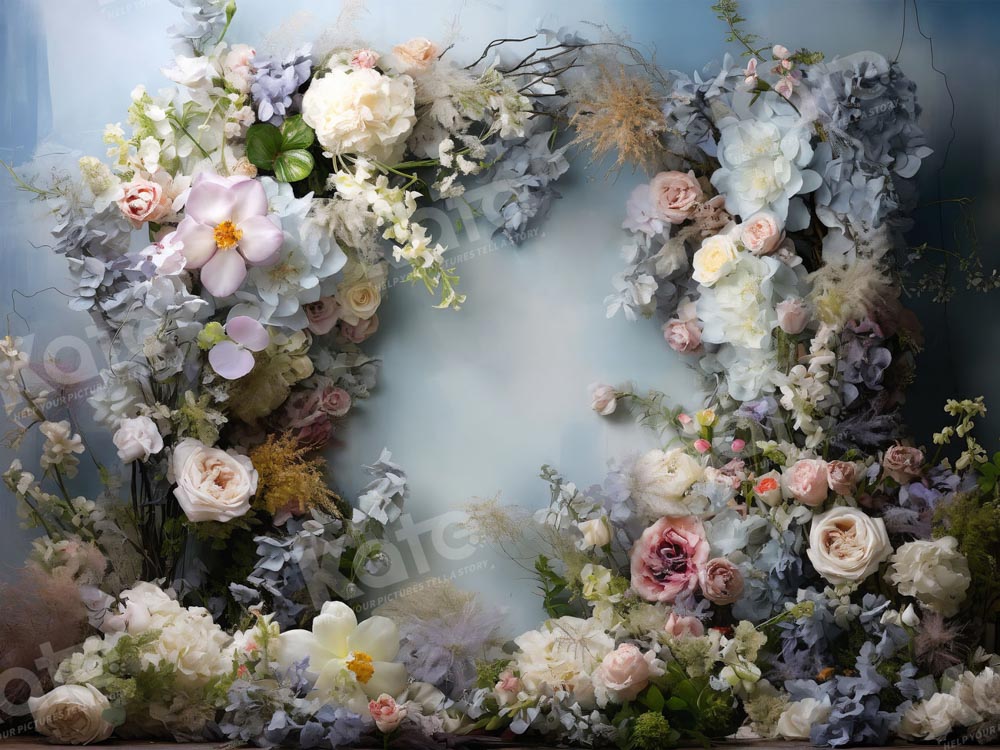 Kate Gray Blue Artistic Flower Wall Backdrop Designed by Emetselch - Kate Backdrop AU
