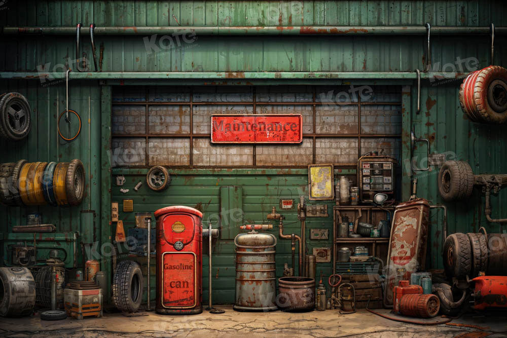 Kate Retro Green Automobile Repair Plant Backdrop Designed by Chain Photography - Kate Backdrop AU