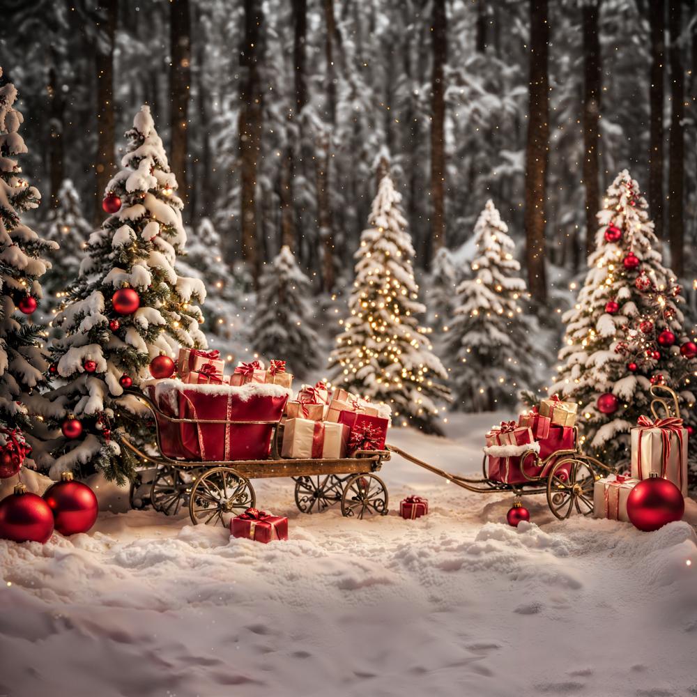 Kate Christmas Tree Outdoor Snowy Gift Backdrop for Photography - Kate Backdrop AU