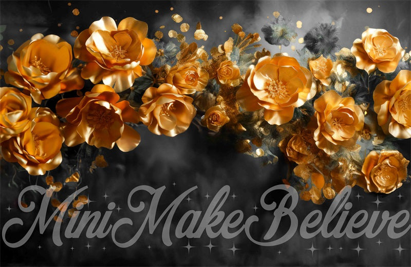 Kate Gold Flowers Black Fine Art Wall Backdrop Designed by Mini MakeBelieve - Kate Backdrop AU