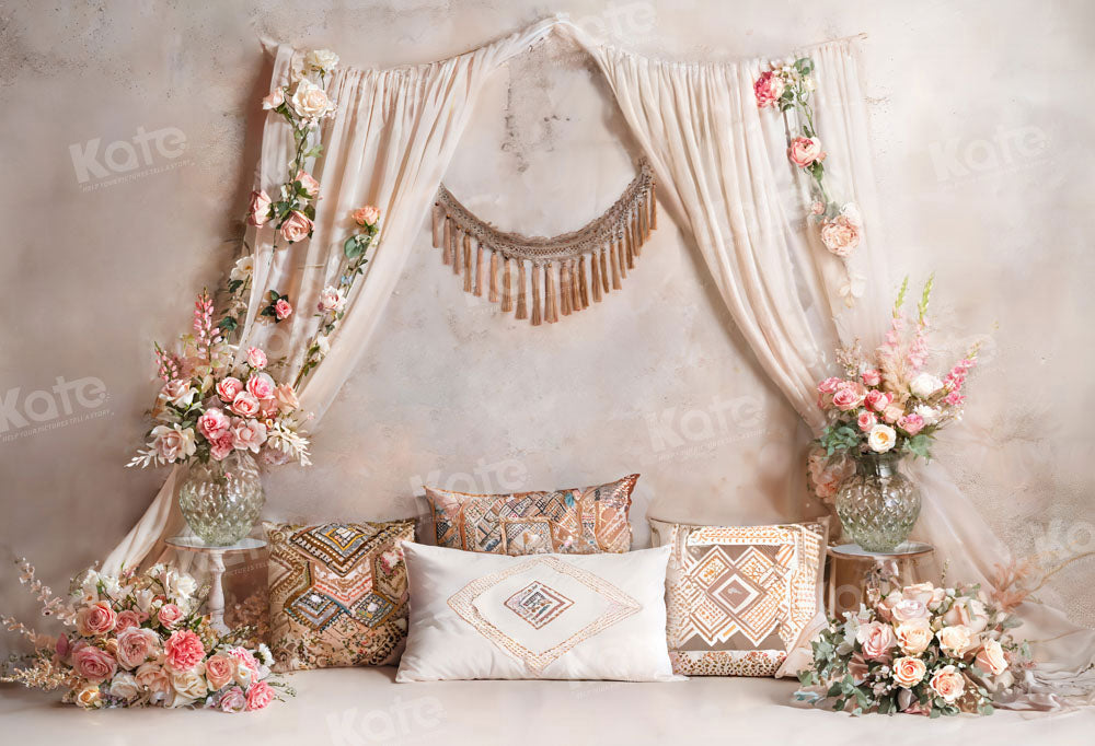 Kate Boho Flower Curtain Pillow Backdrop Designed by Emetselch