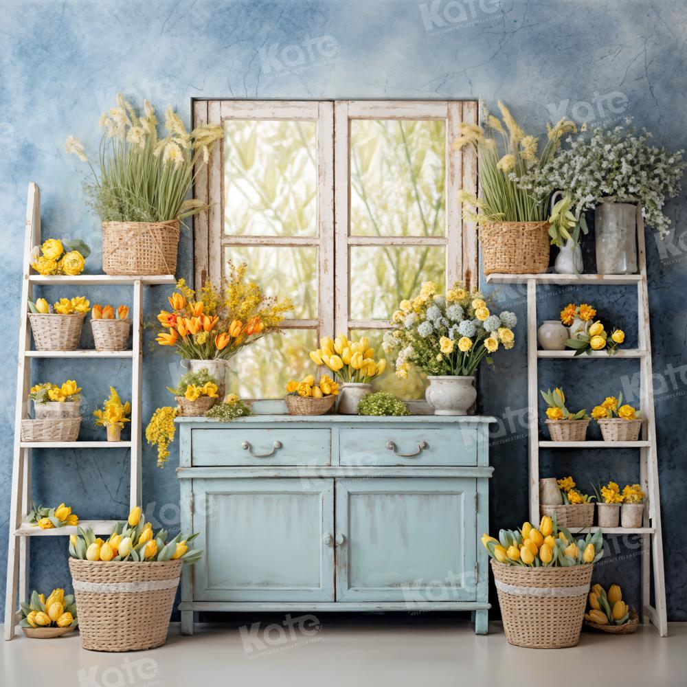Kate Flowers Blue Room Window Backdrop Designed by Emetselch - Kate Backdrop AU
