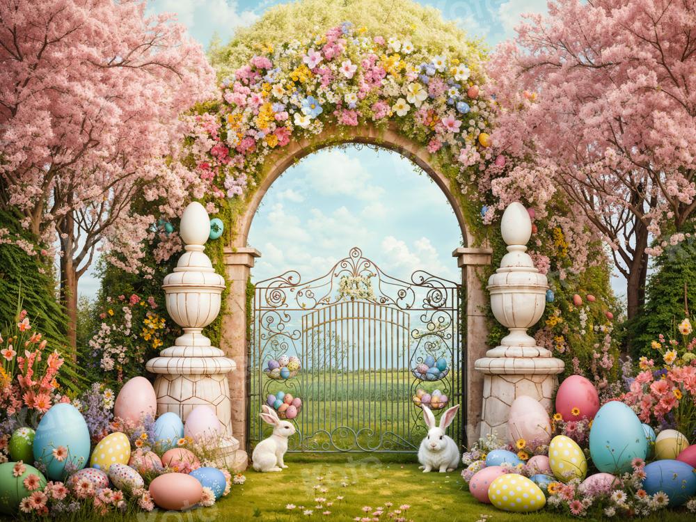 Kate Easter Backdrop Bunny Colorful Flowers Arch Designed by Chain Photography
