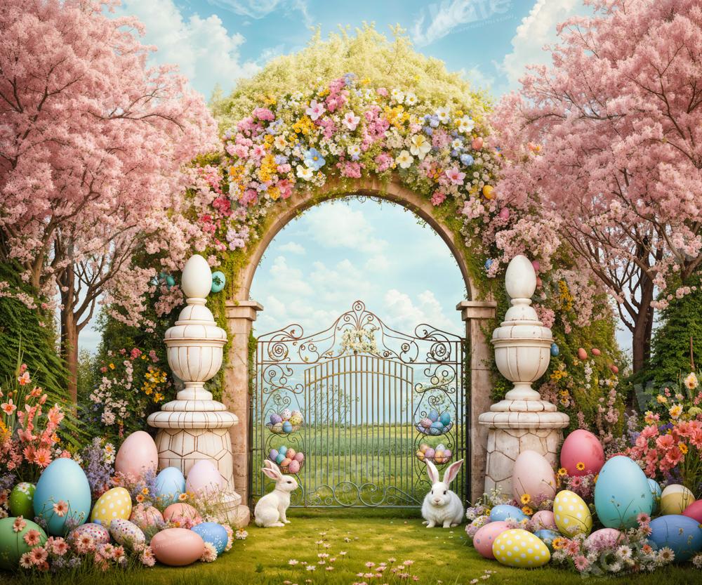 Kate Easter Backdrop Bunny Colorful Flowers Arch Designed by Chain Photography - Kate Backdrop AU