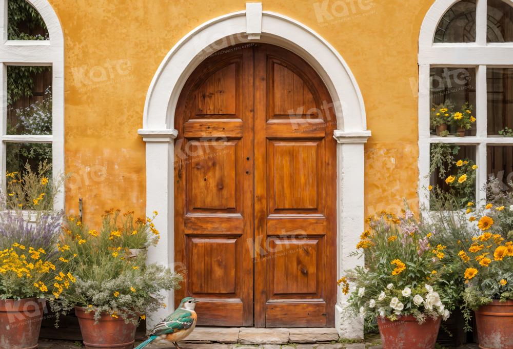 Kate Yellow Flowers Backdrop Wooden Door Window for Photography - Kate Backdrop AU