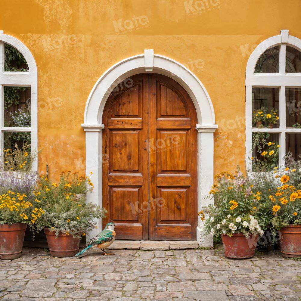 Kate Yellow Flowers Backdrop Wooden Door Window for Photography - Kate Backdrop AU