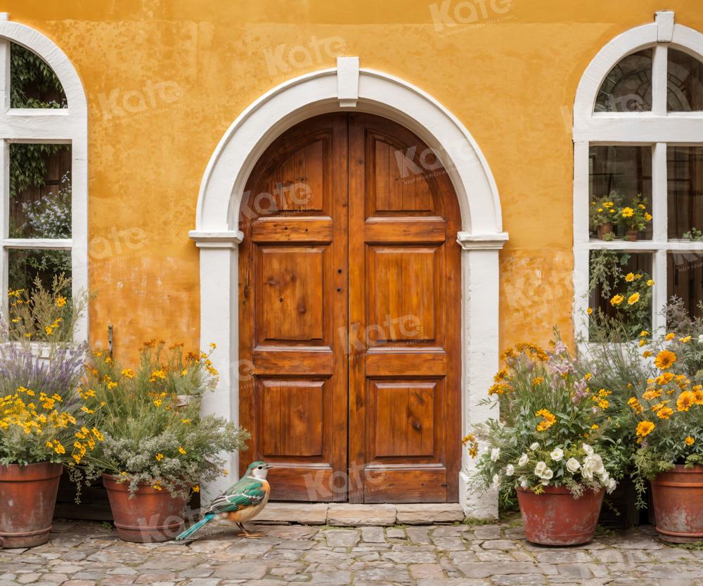 Kate Yellow Flowers Backdrop Wooden Door Window for Photography - Kate Backdrop AU