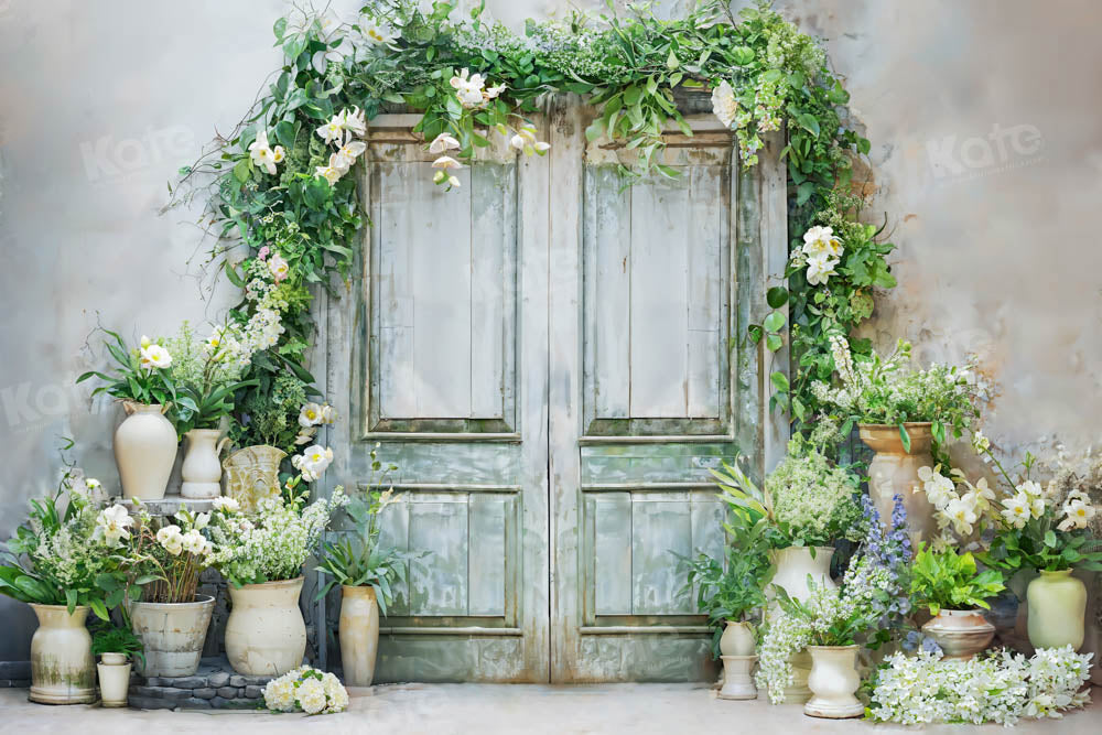 Kate Spring Green Plants Wooden Door Backdrop Designed by Emetselch