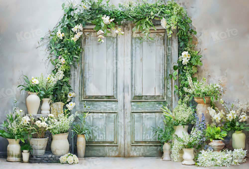 Kate Spring Green Plants Wooden Door Backdrop Designed by Emetselch