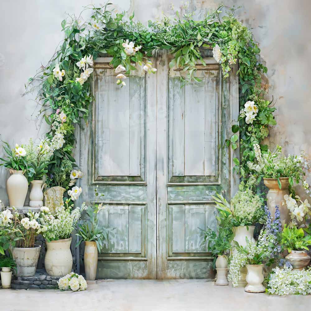 Kate Spring Green Plants Wooden Door Backdrop Designed by Emetselch