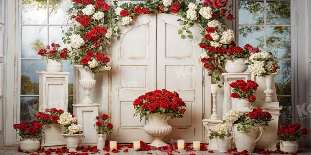 Kate Red Rose Candle Wooden Door Backdrop Designed by Emetselch - Kate Backdrop AU