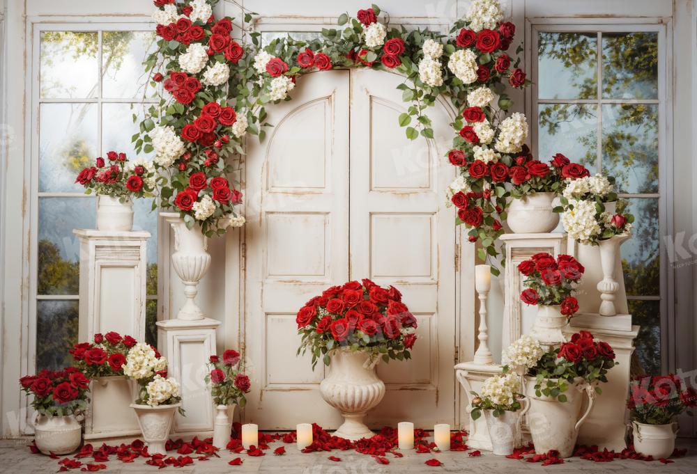 Kate Red Rose Candle Wooden Door Backdrop Designed by Emetselch