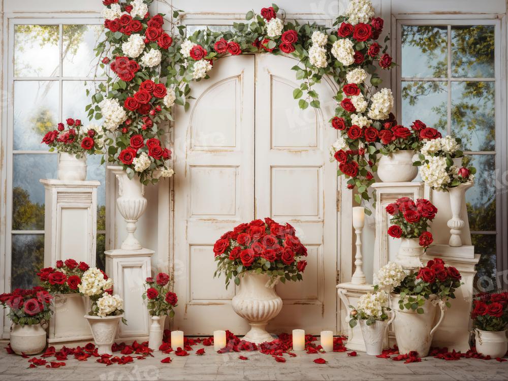 Kate Red Rose Candle Wooden Door Backdrop Designed by Emetselch