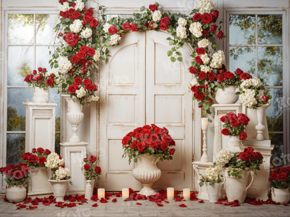 Kate Red Rose Candle Wooden Door Backdrop Designed by Emetselch - Kate Backdrop AU