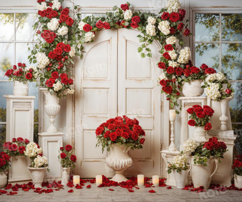 Kate Red Rose Candle Wooden Door Backdrop Designed by Emetselch - Kate Backdrop AU