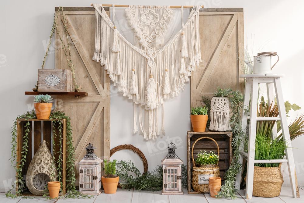 Kate Boho Green Potted Tassels Backdrop Designed by Emetselch