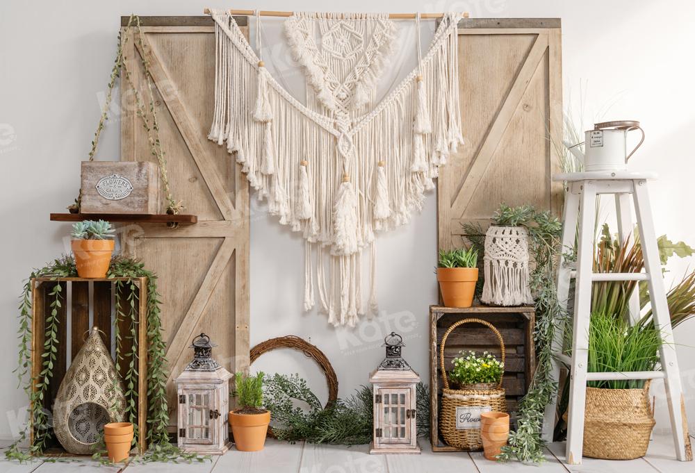 Kate Boho Green Potted Tassels Backdrop Designed by Emetselch