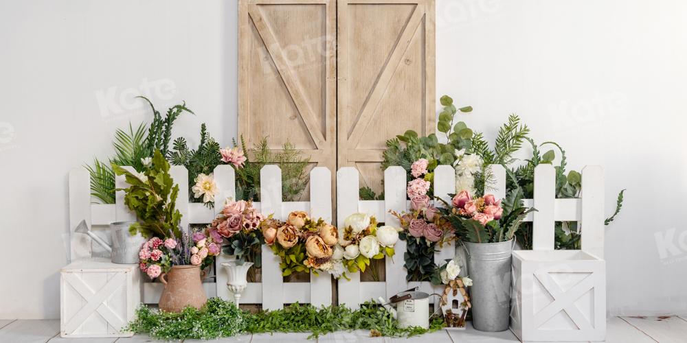 Kate Flower Fence Wooden Door Backdrop Designed by Emetselch - Kate Backdrop AU