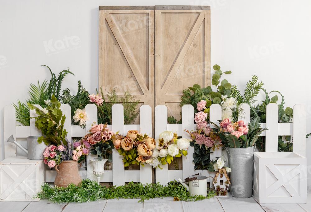 Kate Flower Fence Wooden Door Backdrop Designed by Emetselch - Kate Backdrop AU
