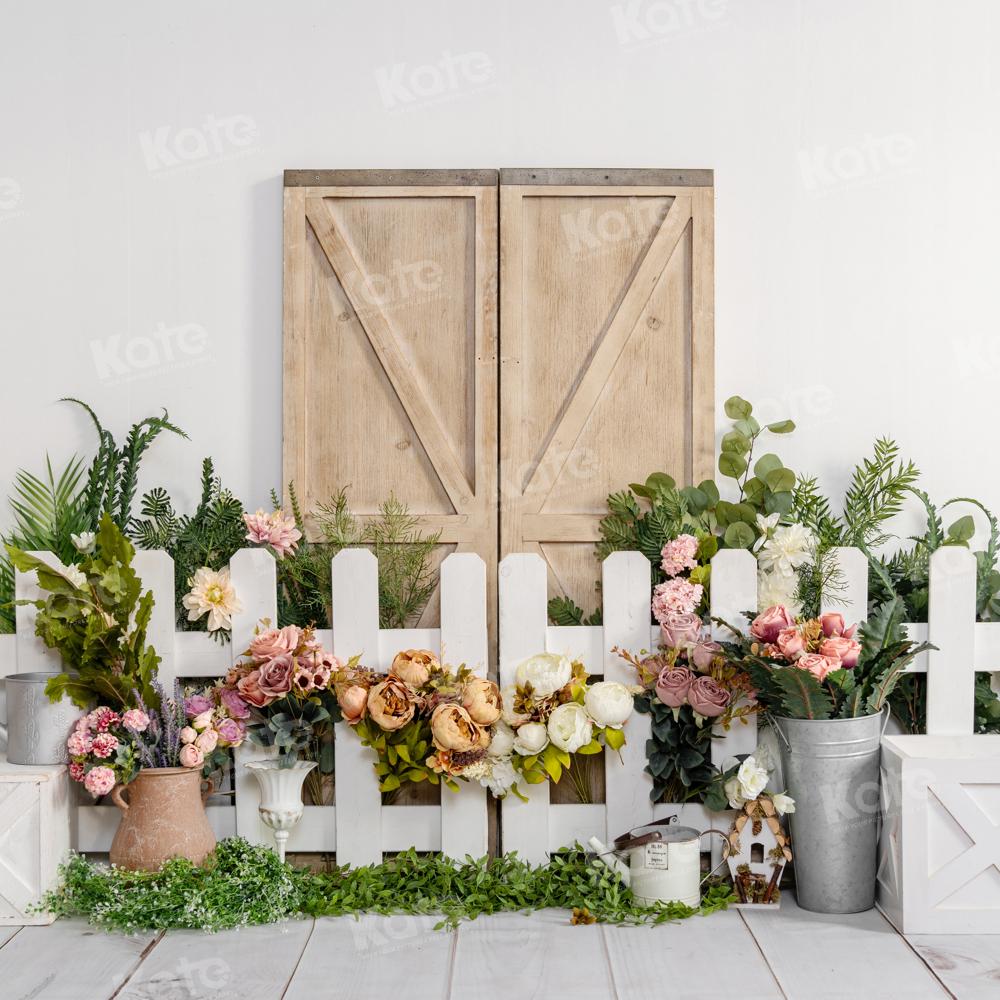 Kate Flower Fence Wooden Door Backdrop Designed by Emetselch - Kate Backdrop AU
