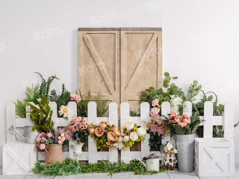Kate Flower Fence Wooden Door Backdrop Designed by Emetselch - Kate Backdrop AU