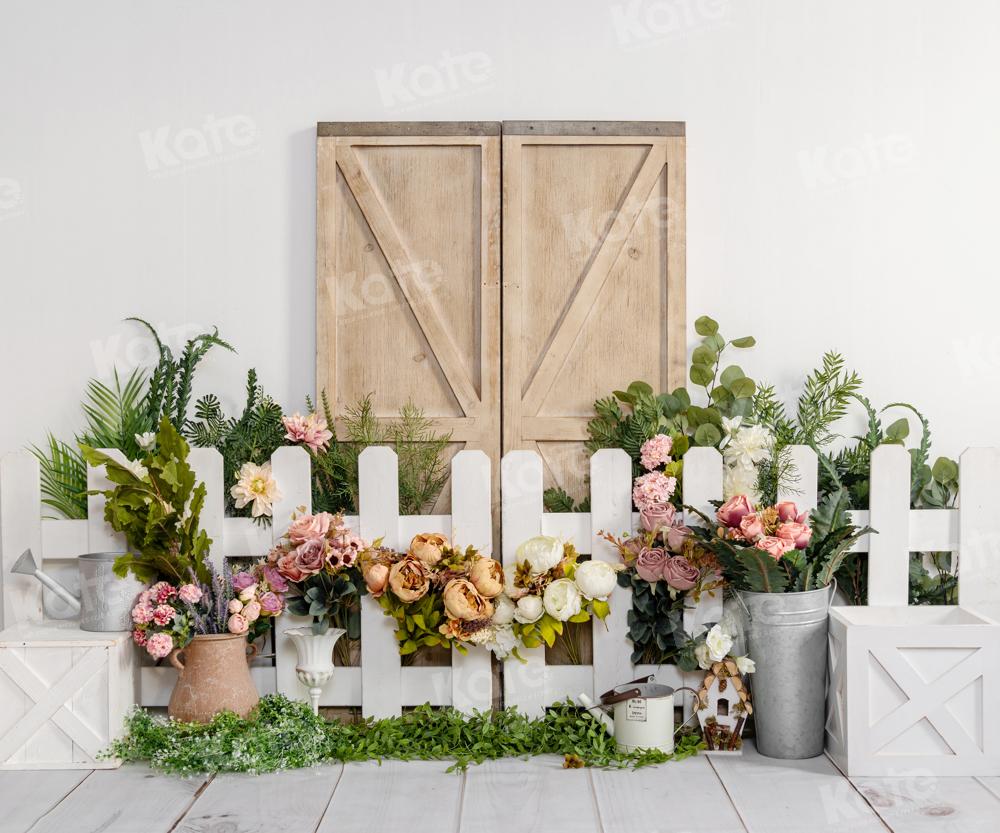Kate Flower Fence Wooden Door Backdrop Designed by Emetselch - Kate Backdrop AU