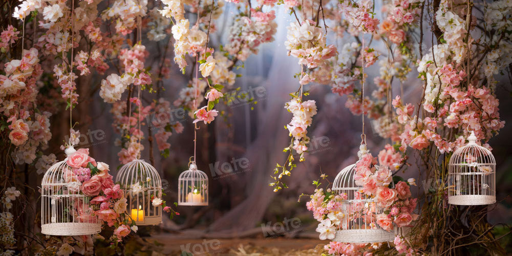 Kate Spring Pink Flower Birdcage Backdrop Designed by Emetselch