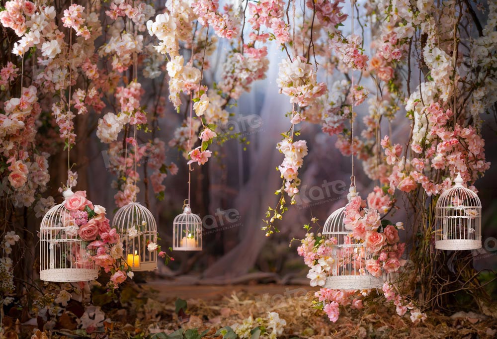 Kate Spring Pink Flower Birdcage Backdrop Designed by Emetselch