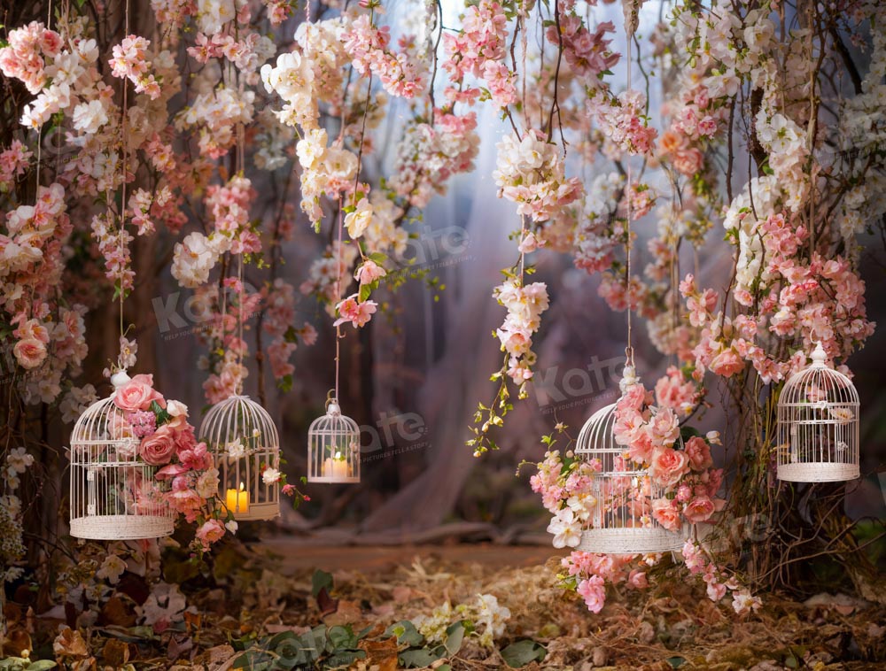 Kate Spring Pink Flower Birdcage Backdrop Designed by Emetselch