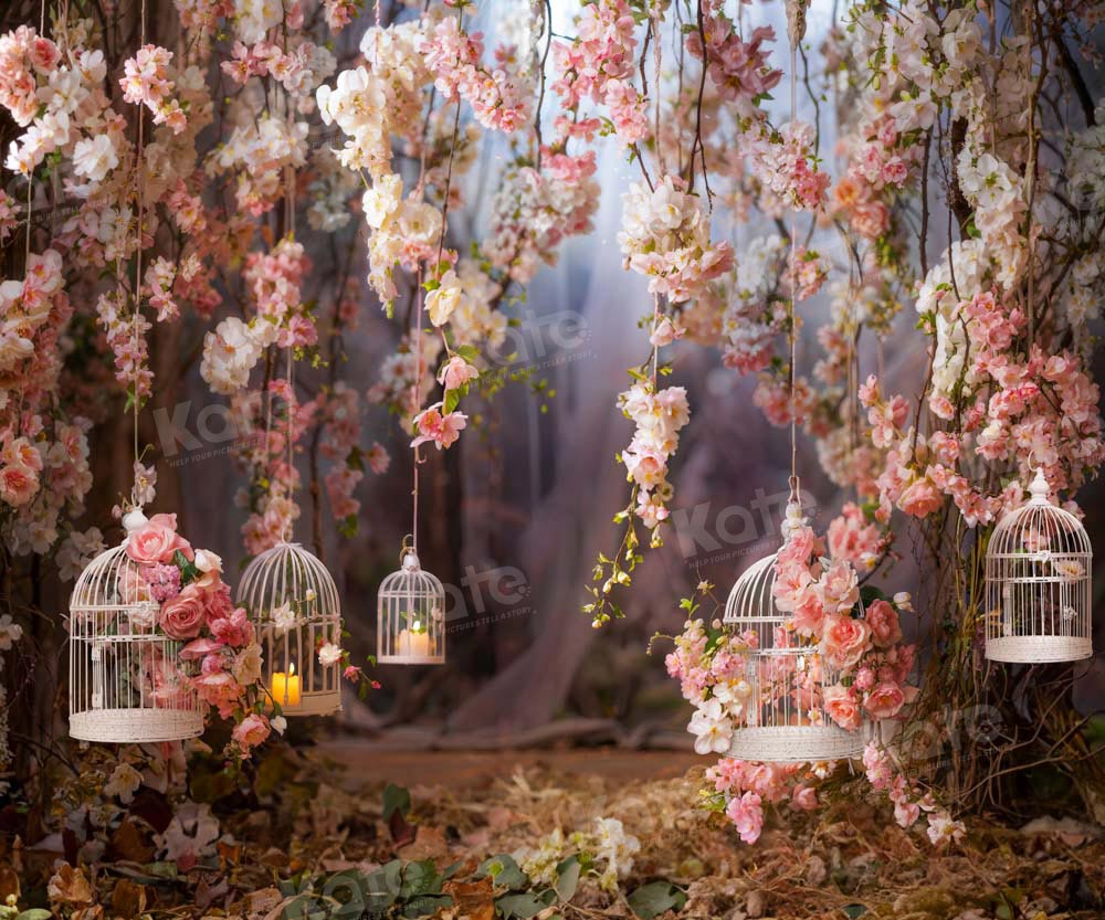 Kate Spring Pink Flower Birdcage Backdrop Designed by Emetselch