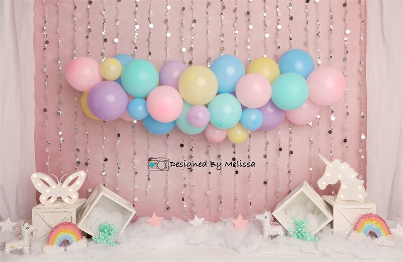 Kate Pastel Unicorn Party Backdrop Designed by Melissa King