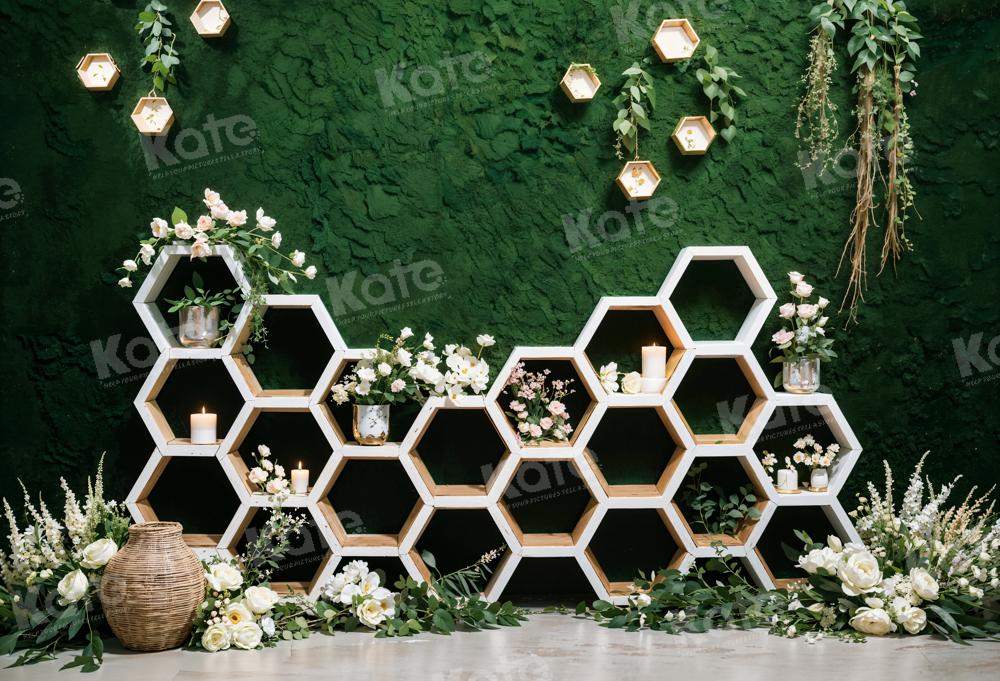 Kate Spring Flowers Green Honeycomb Wall Backdrop for Photography