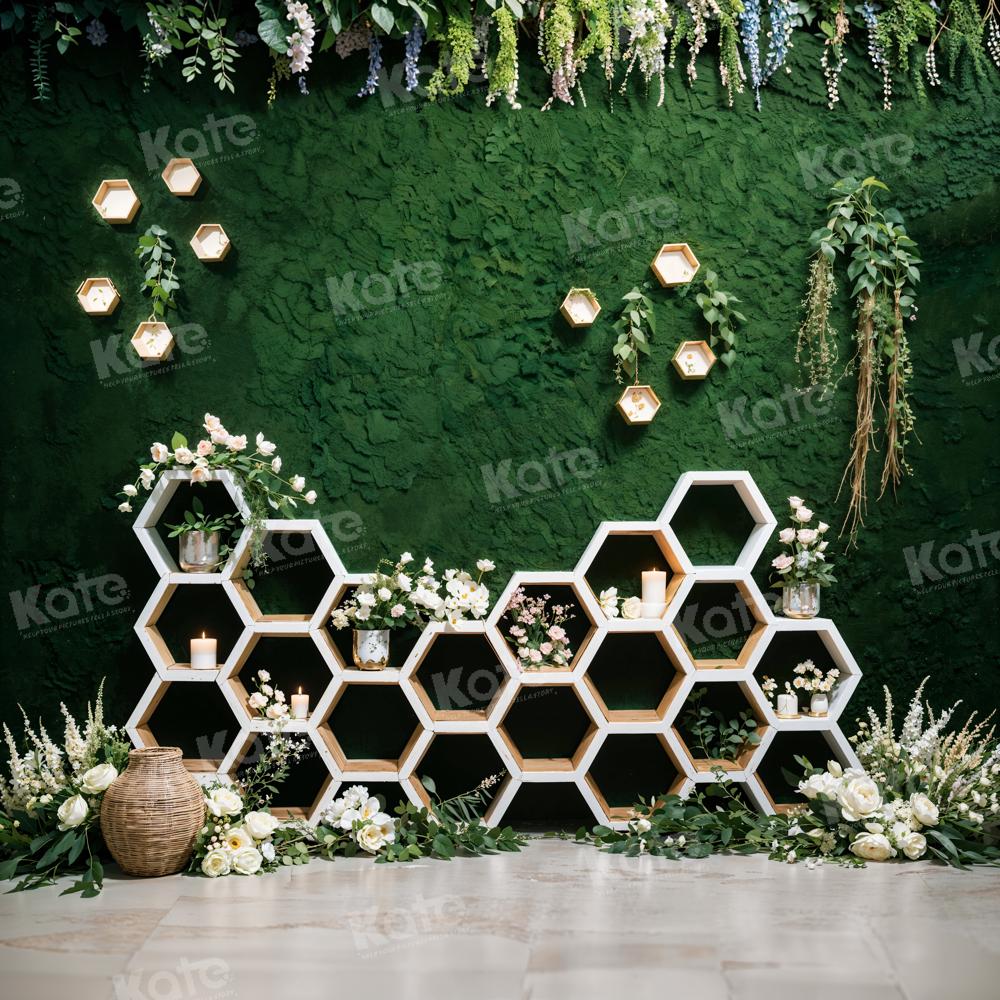Kate Spring Flowers Green Honeycomb Wall Backdrop for Photography