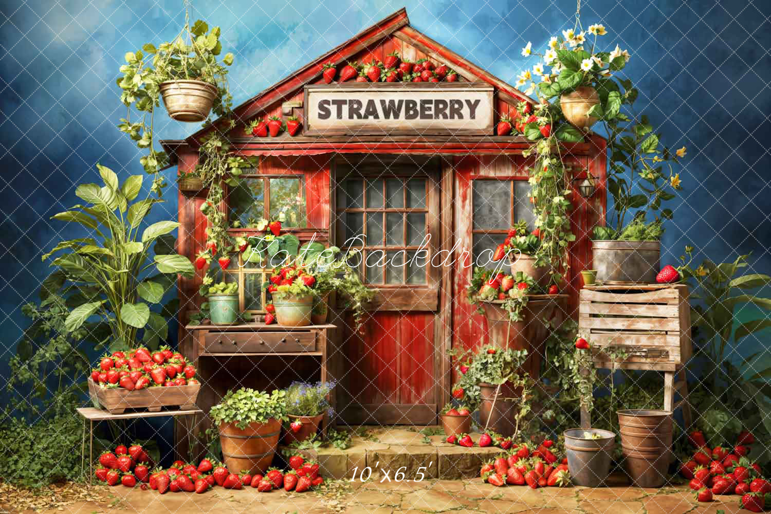 Kate Spring Green Strawberry Warehouse Backdrop Designed by Chain Photography - Kate Backdrop AU