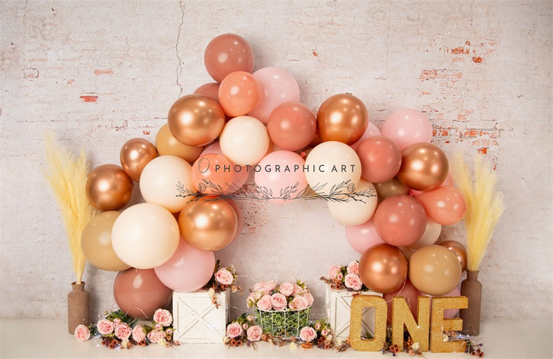 Kate Valentine's Day Rosy Fall Vibes Ballons Backdrop for Photography Designed by Jenna Onyia