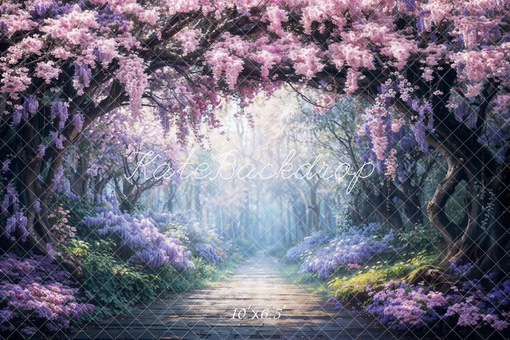 Kate Spring Purple Flowers Forest Path Backdrop Designed by Chain Photography - Kate Backdrop AU