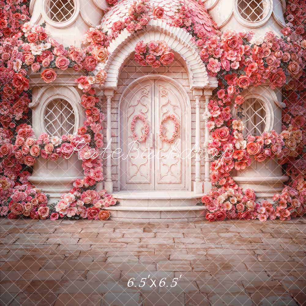 Kate Valentine's Day Pink Flowers House Backdrop Designed by Emetselch