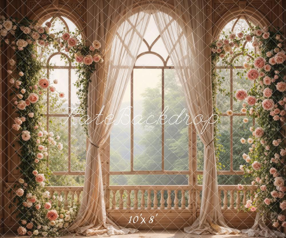 Kate Spring Flowers Window Room Fleece Backdrop Designed by Emetselch
