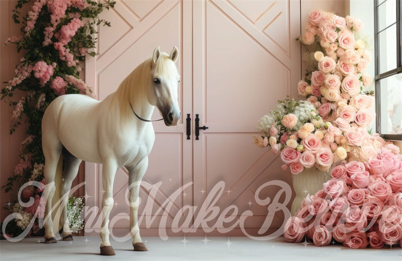 Kate Barn Pink Interior Horse Backdrop Designed by Mini MakeBelieve