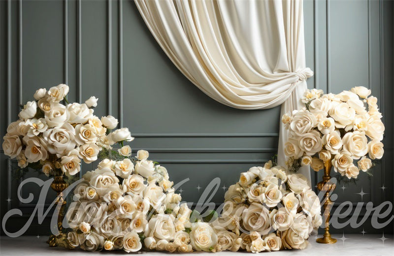 Kate Fine Art Curtain White Roses Backdrop Designed by Mini MakeBelieve