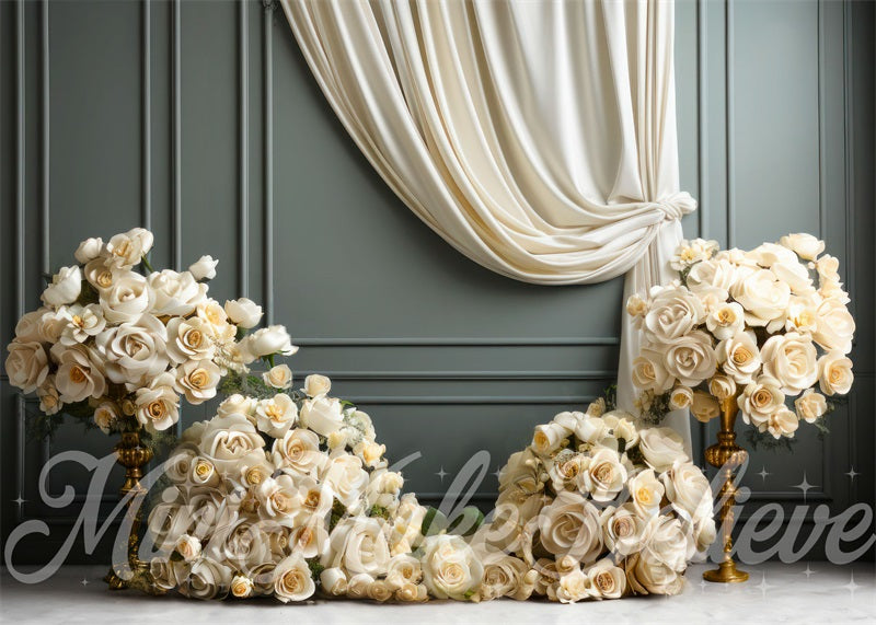 Kate Fine Art Curtain White Roses Backdrop Designed by Mini MakeBelieve