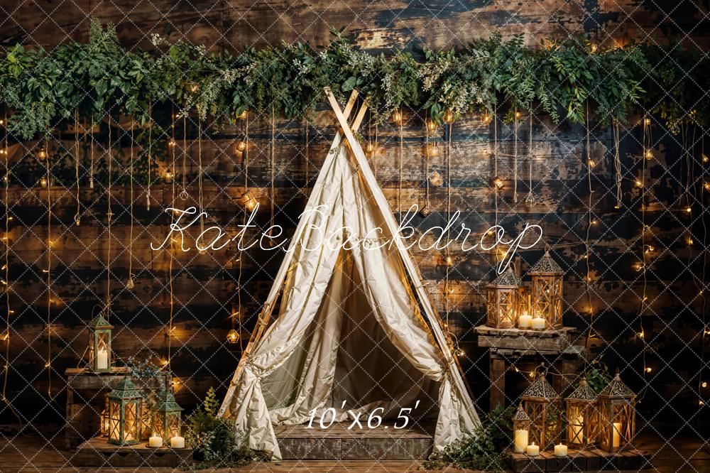 Kate Spring Green Plant String Light Tent Backdrop Designed by Emetselch