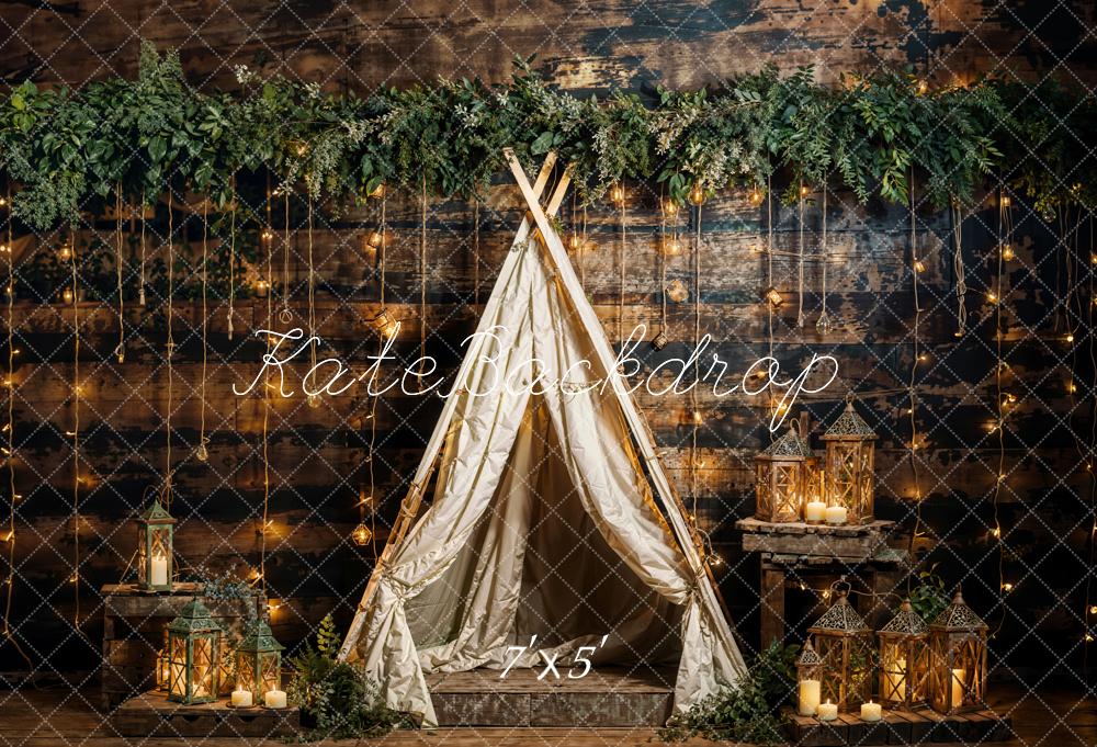 Kate Spring Green Plant String Light Tent Backdrop Designed by Emetselch - Kate Backdrop AU