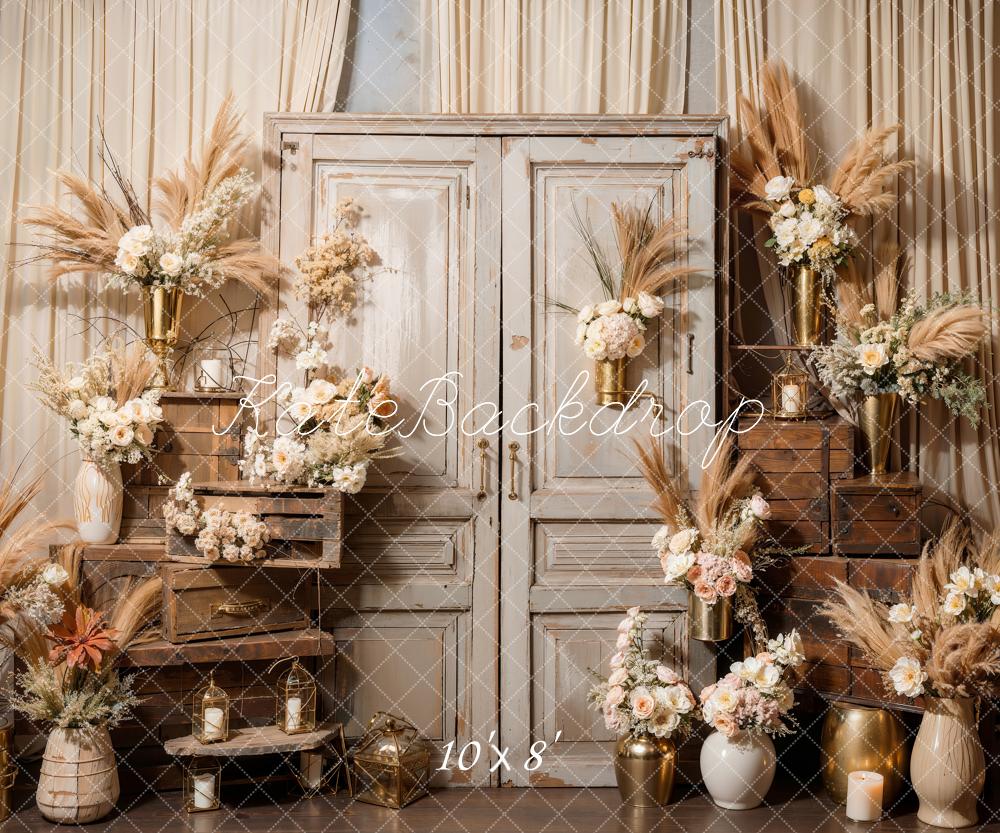 Kate Boho Flowers Reed Wood Cabinet Room Backdrop Designed by Emetselch