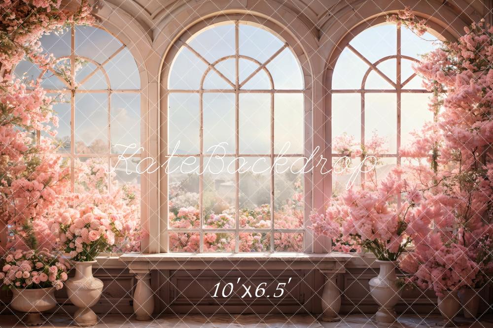 Kate Valentine Pink Rose Arch Window Room Backdrop Designed by Chain Photography - Kate Backdrop AU