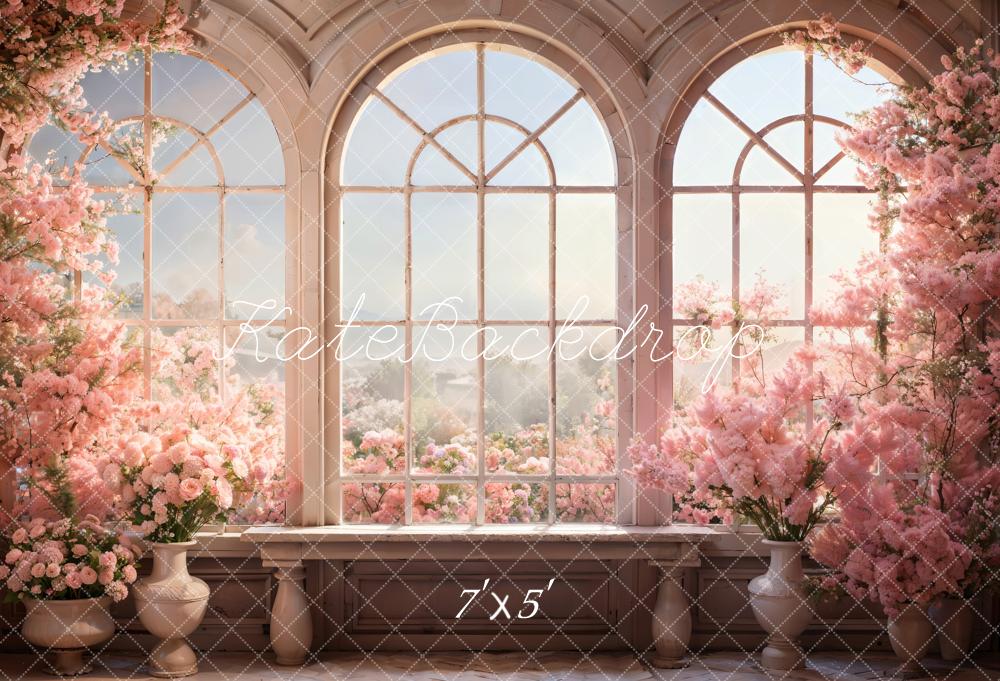 Kate Valentine Pink Rose Arch Window Room Backdrop Designed by Chain Photography - Kate Backdrop AU