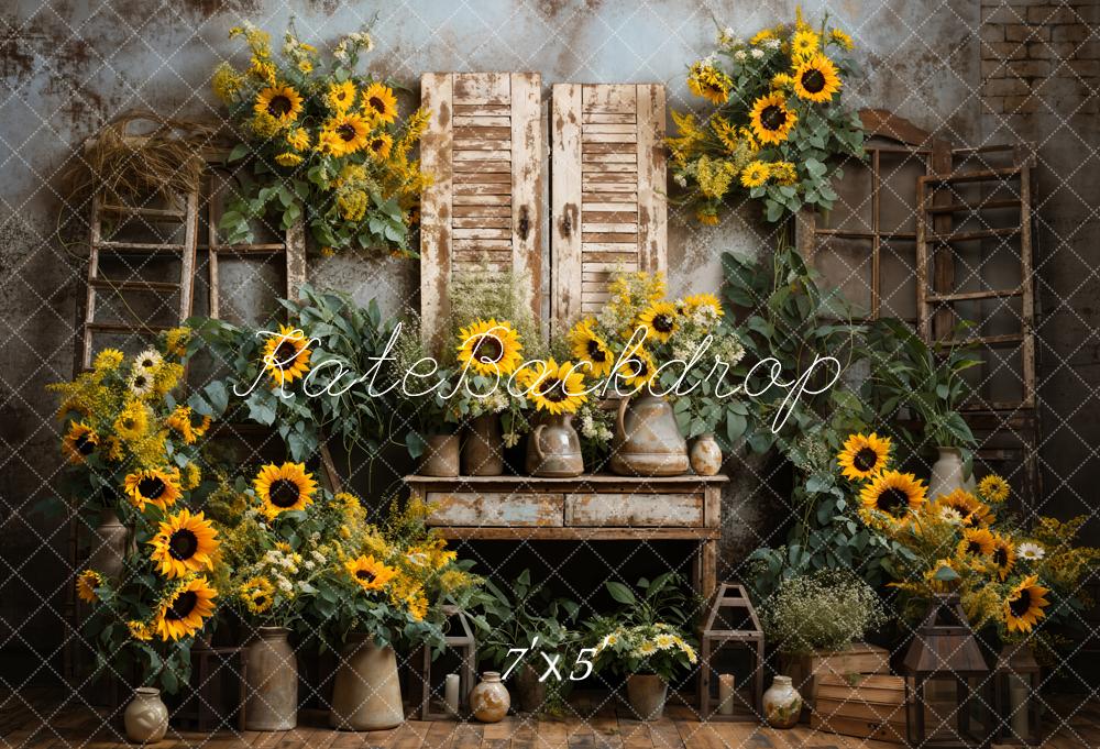 Kate Spring Sunflowers Old Furniture Room Backdrop Designed by Emetselch - Kate Backdrop AU