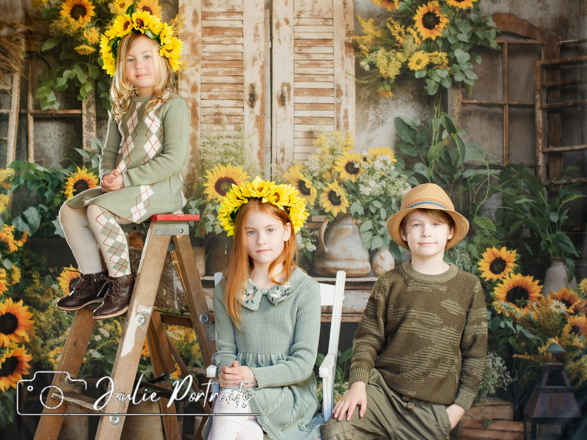 Kate Spring Sunflowers Old Furniture Room Backdrop Designed by Emetselch